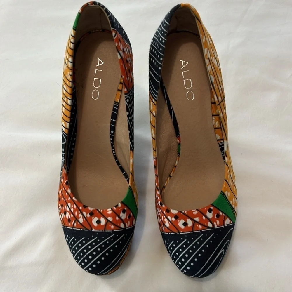 ALDO Multicolor African Ankara Print Canvas Wedges